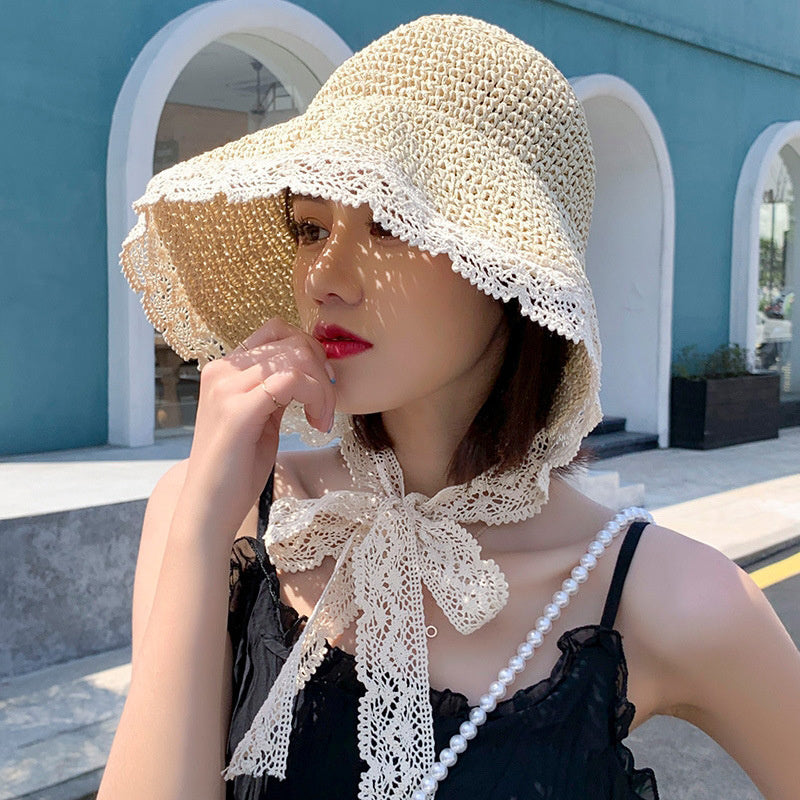 Beach Woven Hollowed-out Lace Edge Hat