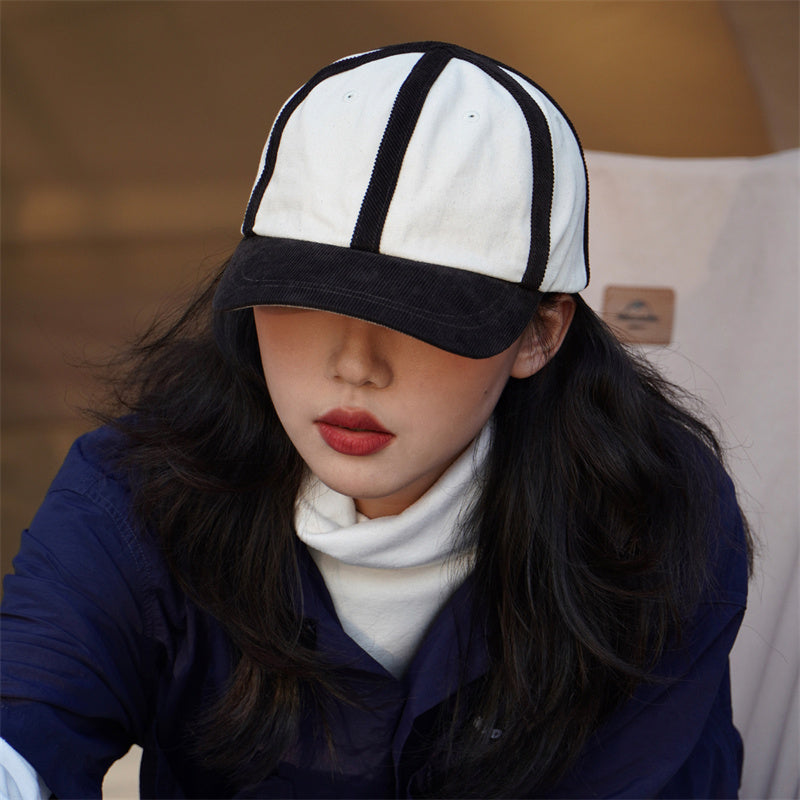 Black And White Spliced Two-tone Flat Cap