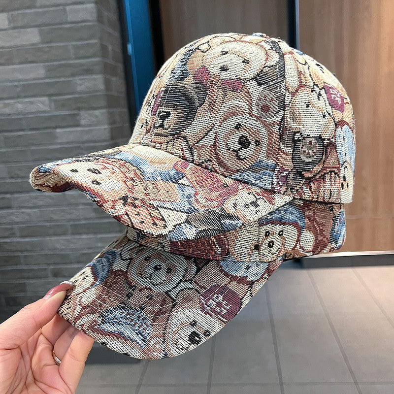 Bear Blended Printed Canvas Cotton Baseball Cap