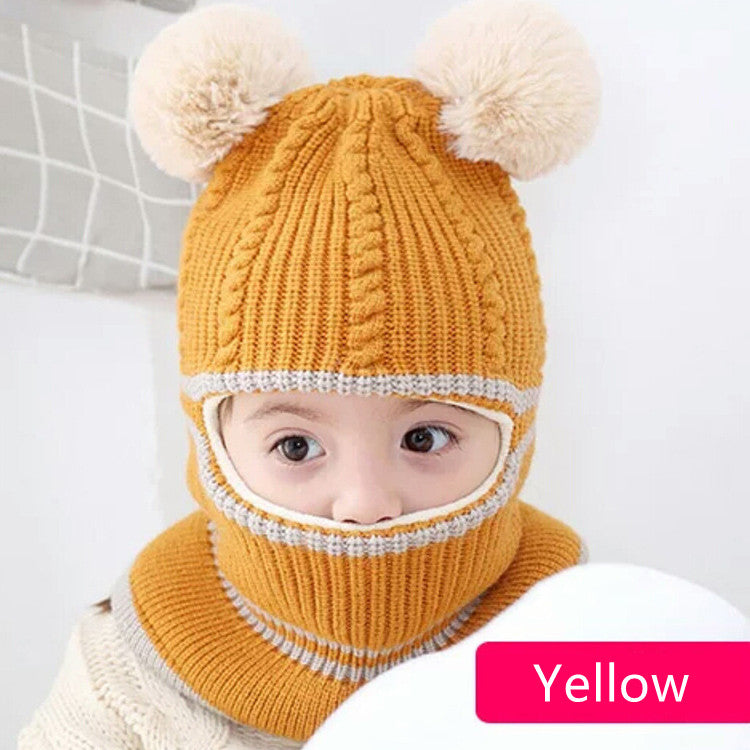 Cute Protective Face Neck Knit Warm Plush Winter Hat For Childen