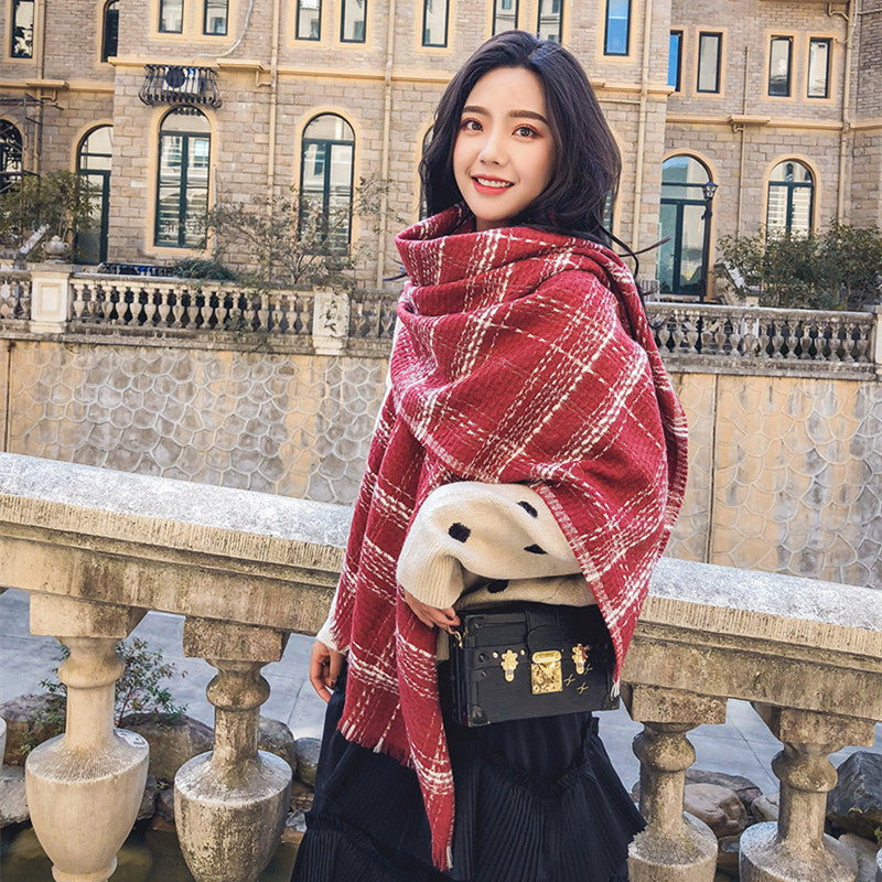 Plaid extended warm scarf imitated cashmere shawl