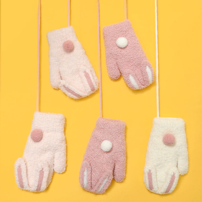Cute Plush Bunny Mittens For Girls