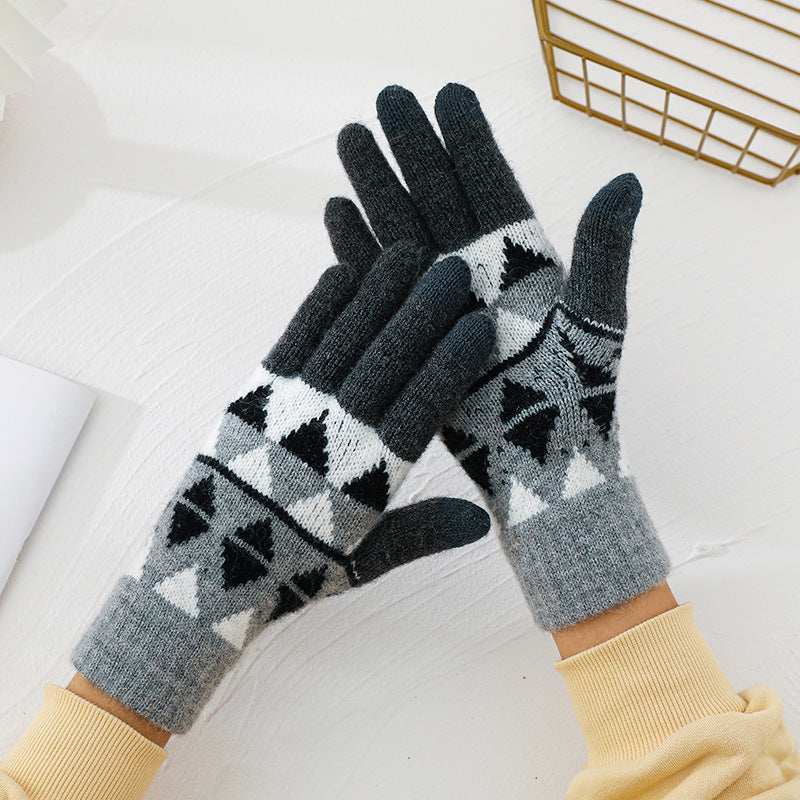 Geometric Jacquard Touchscreen  Knitting Gloves