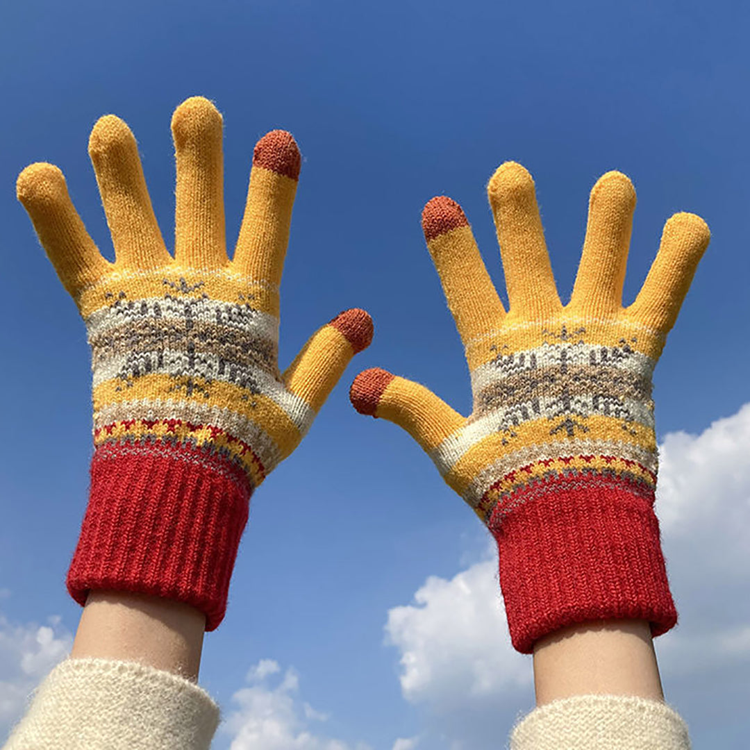 Knitted Warm Colorful Snowflake Gloves Support Touch Screen