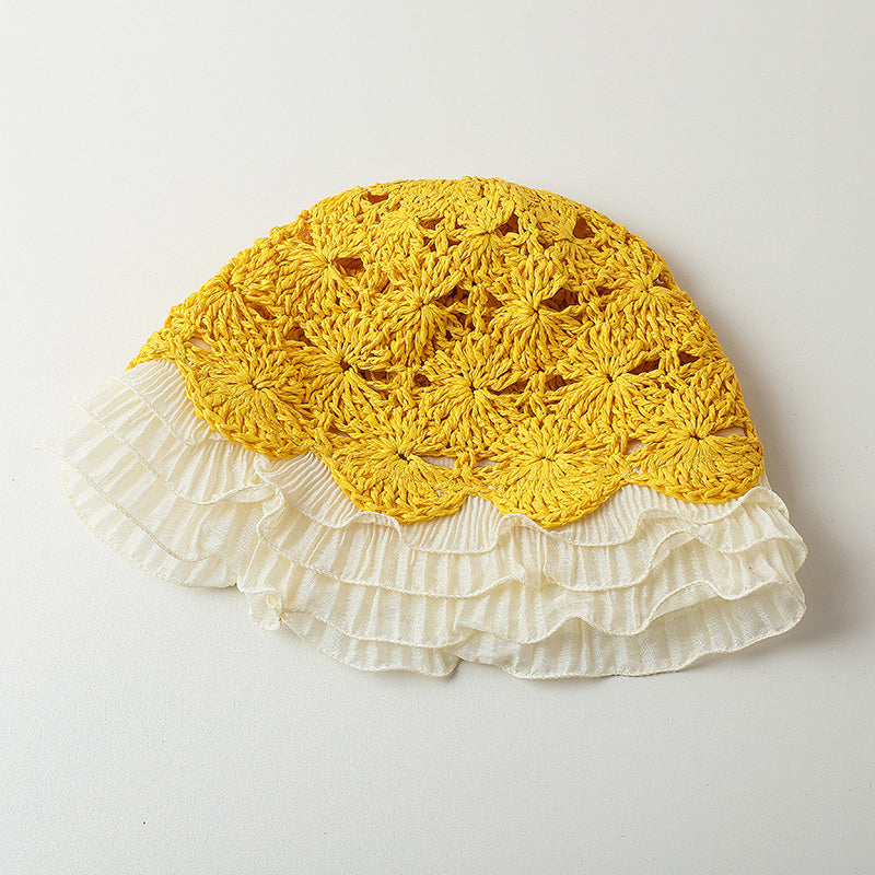 Woven Hollow Pleated Lace  Pot Hat