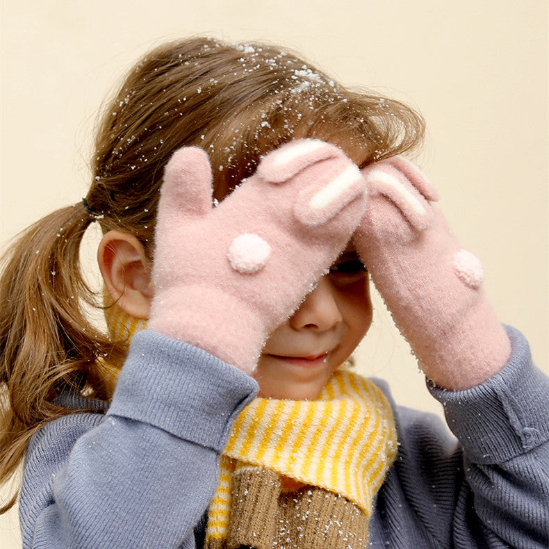 Cute Plush Bunny Mittens For Girls