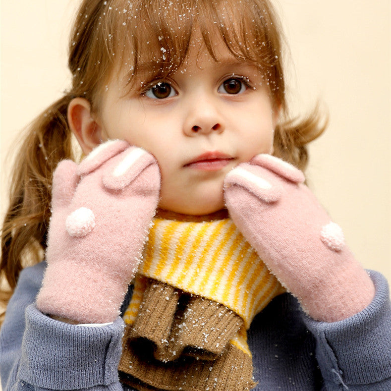 Cute Plush Bunny Mittens For Girls