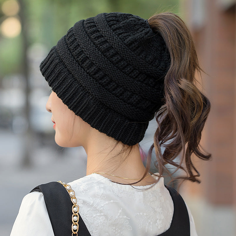 Winter Hats for Women Empty Top Ponytail Woolen Hat