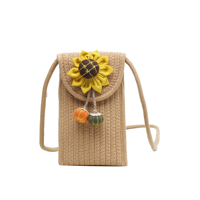 Vintage Woven Sunflower Shoulder Bag