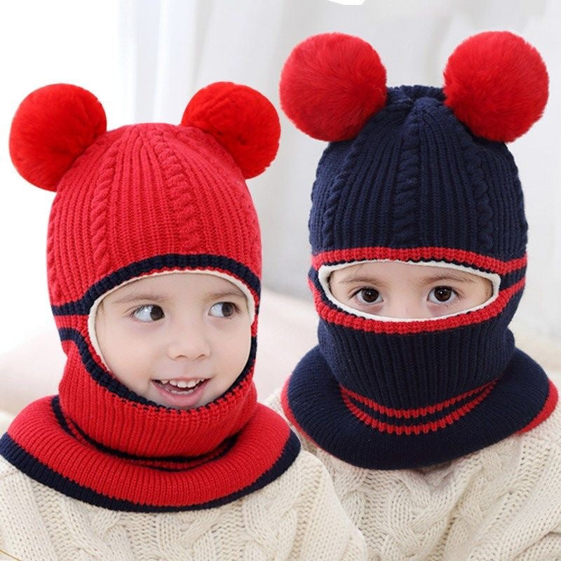 Cute Protective Face Neck Knit Warm Plush Winter Hat For Childen