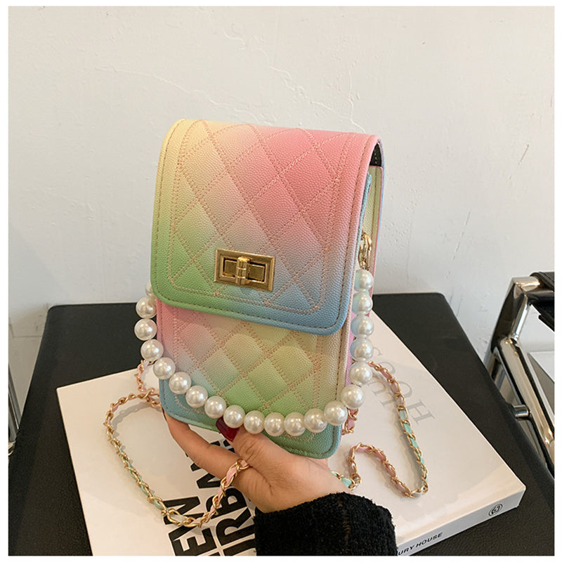 Fashion Pearl Chain Shiny Gradient Mini Shoulder Bag