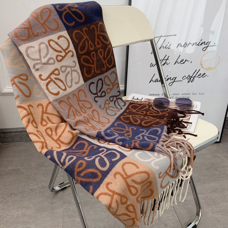 Women Check Color-block Tassel Warm Scarf