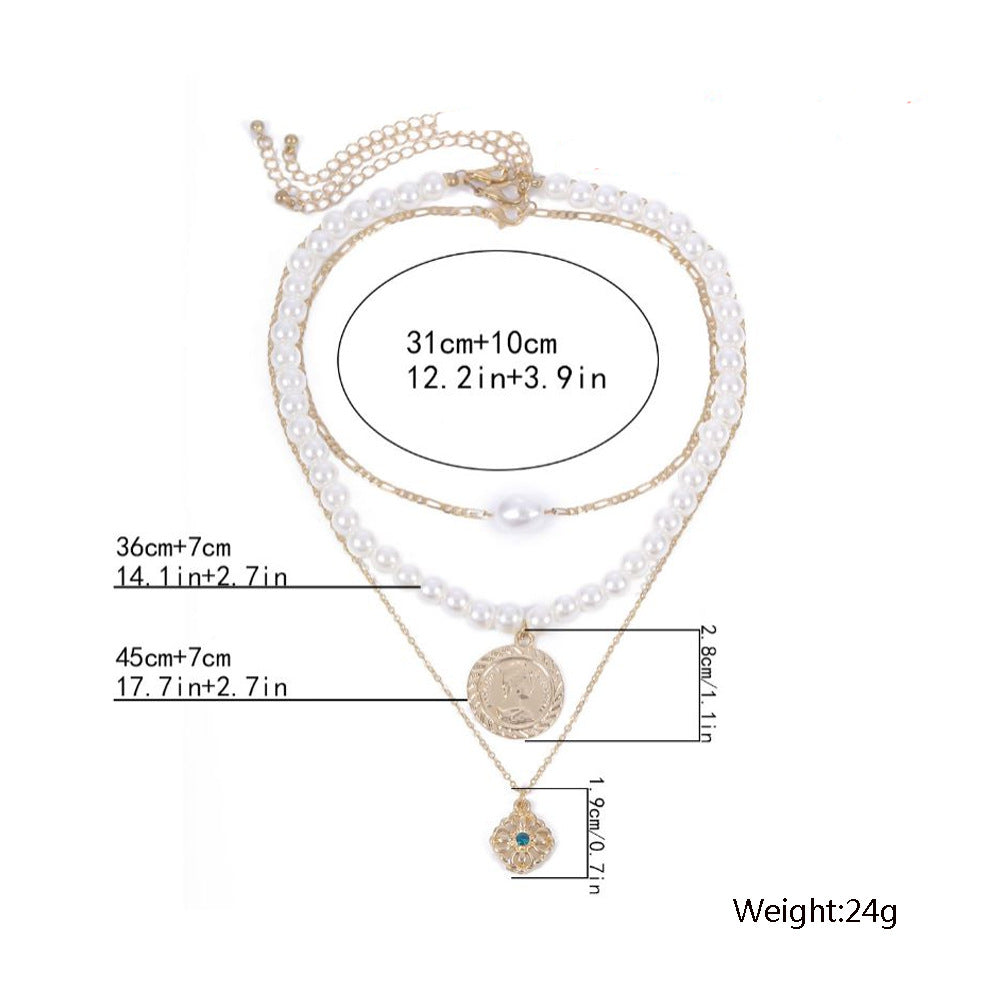 Multilayer Retro Gemstone Pearl Necklace