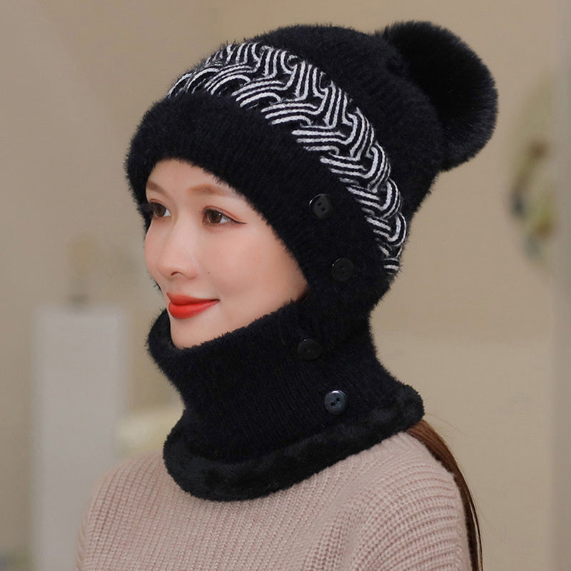 Plus Velvet Bib One-piece Hat