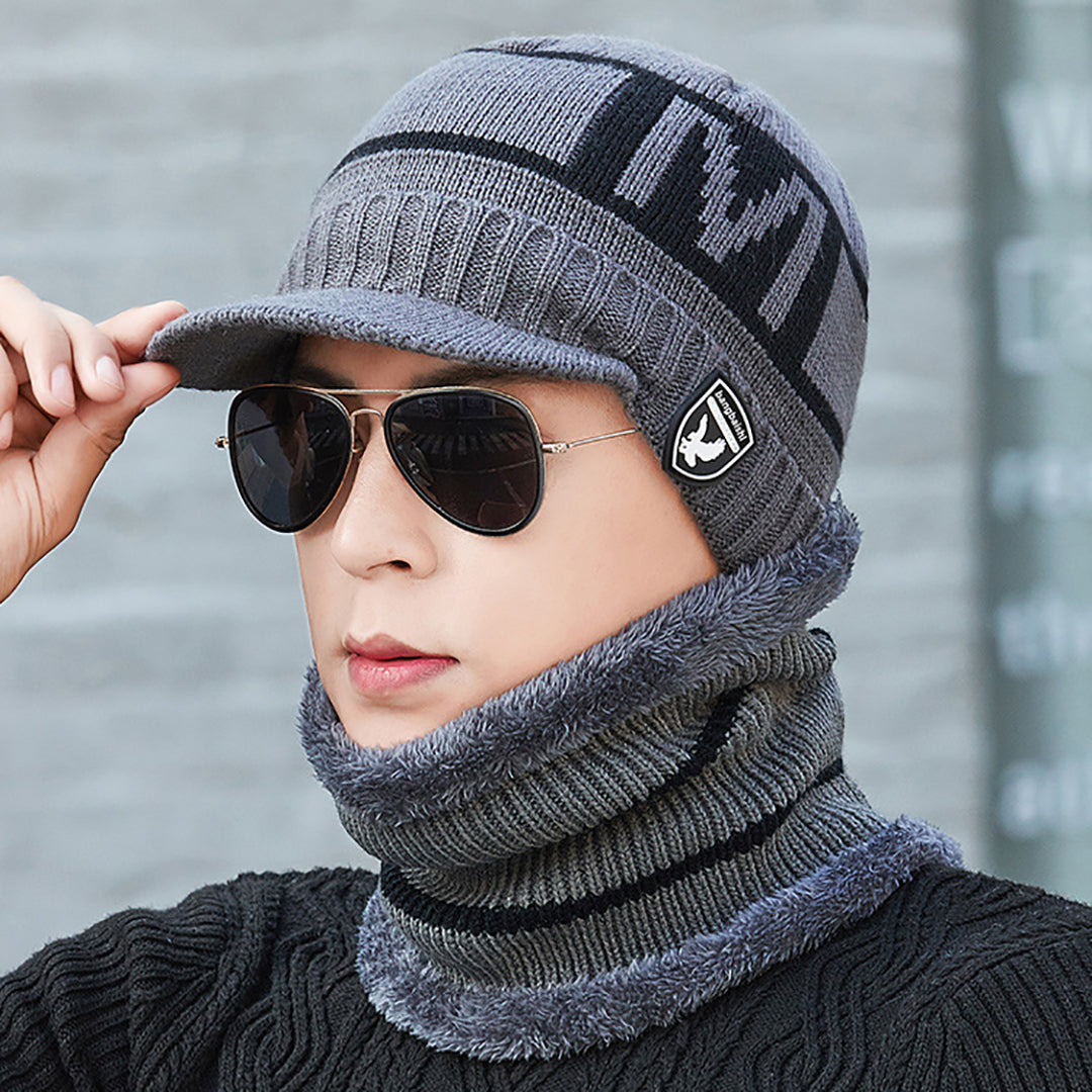 Men's Fashion Knitted Hat Two-Piece Suit With Scarf