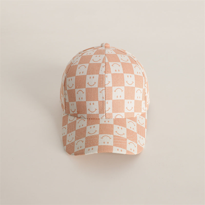 Trend plaid smiling face cap for boys and girls