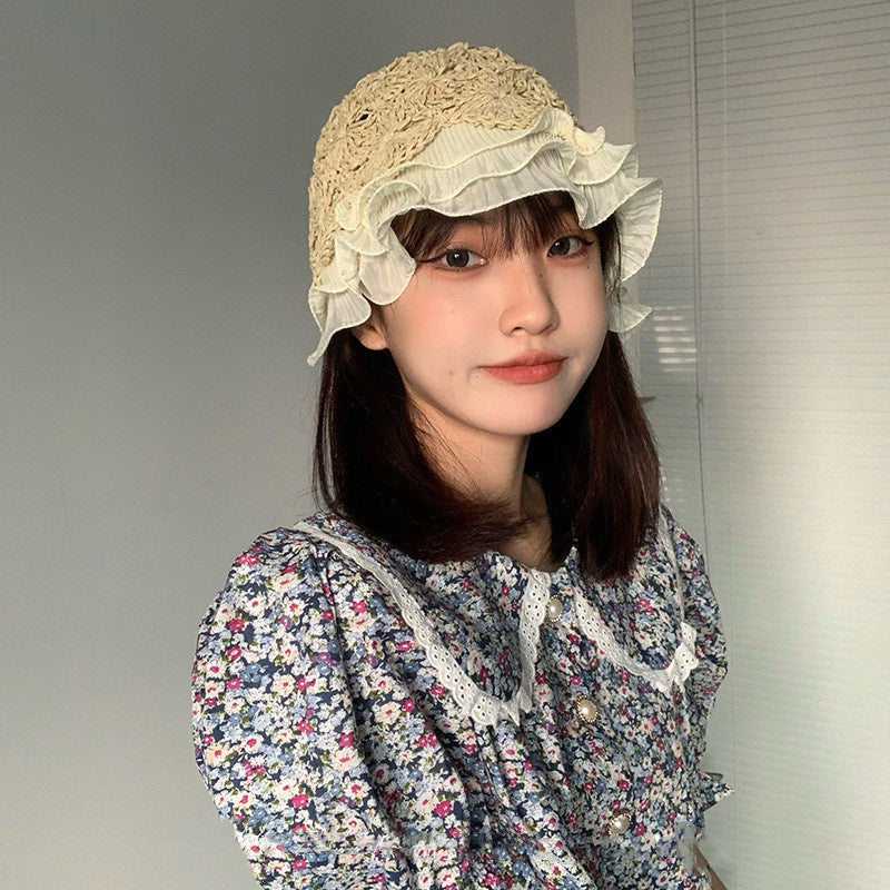 Woven Hollow Pleated Lace  Pot Hat