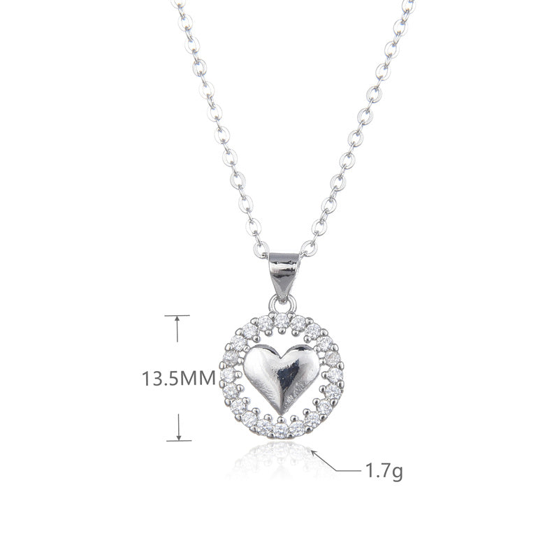 Hollowed-out Heart With Diamond Pendant Clavicle Necklace