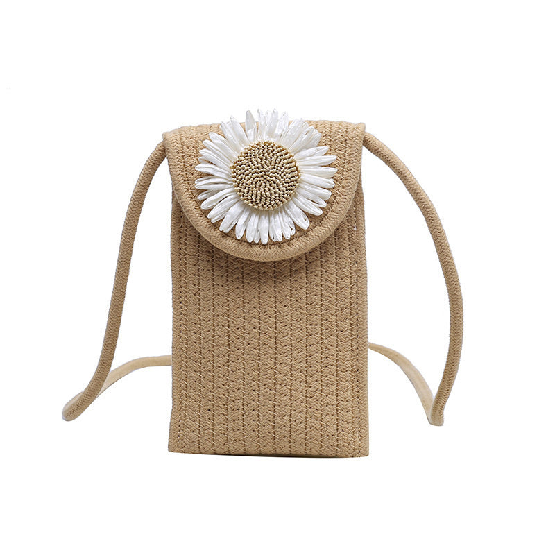 Vintage Woven Sunflower Shoulder Bag
