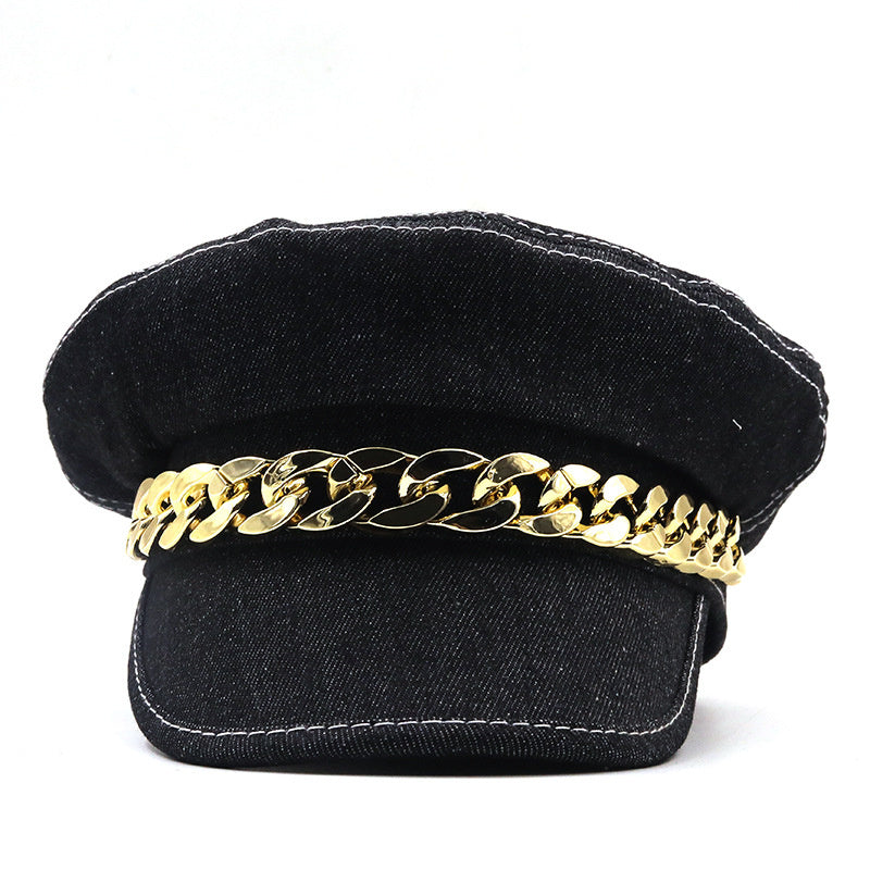 New Fashion Chain Flat Top Navy Hat