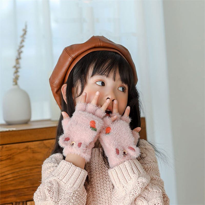 Radish Rabbit Half Finger Clamshell Outdoor Warm Gloves