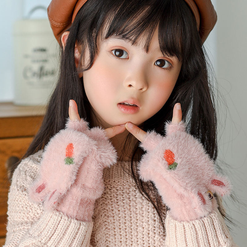 Radish Rabbit Half Finger Clamshell Outdoor Warm Gloves