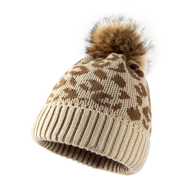 Winter Fashion Leopard Print Outdoor Warm Thick Woolen Hat