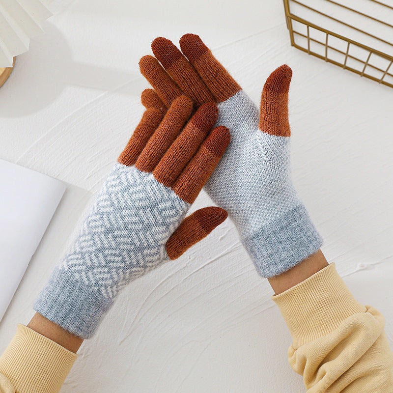 Geometric Jacquard Touchscreen  Knitting Gloves