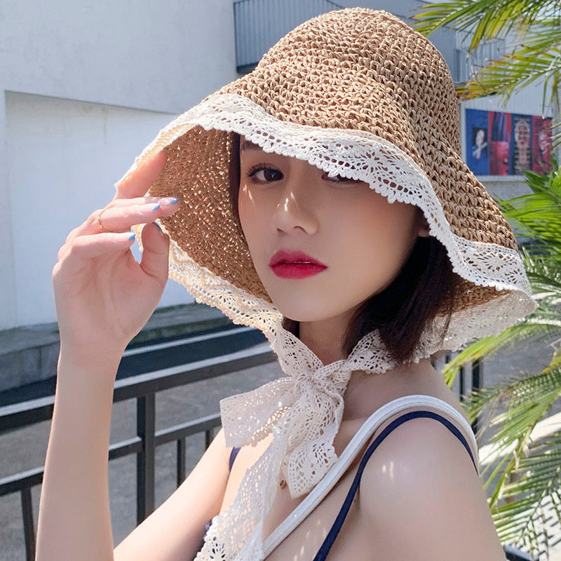 Beach Woven Hollowed-out Lace Edge Hat