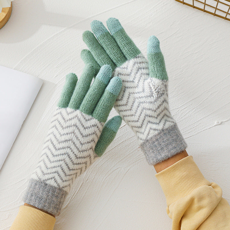 Geometric Jacquard Touchscreen  Knitting Gloves