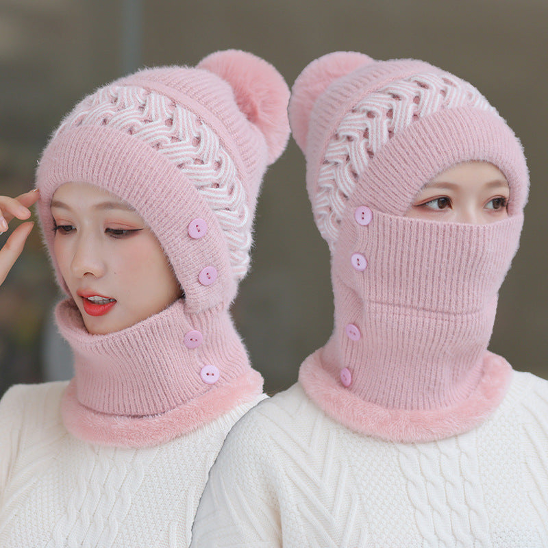 Plus Velvet Bib One-piece Hat