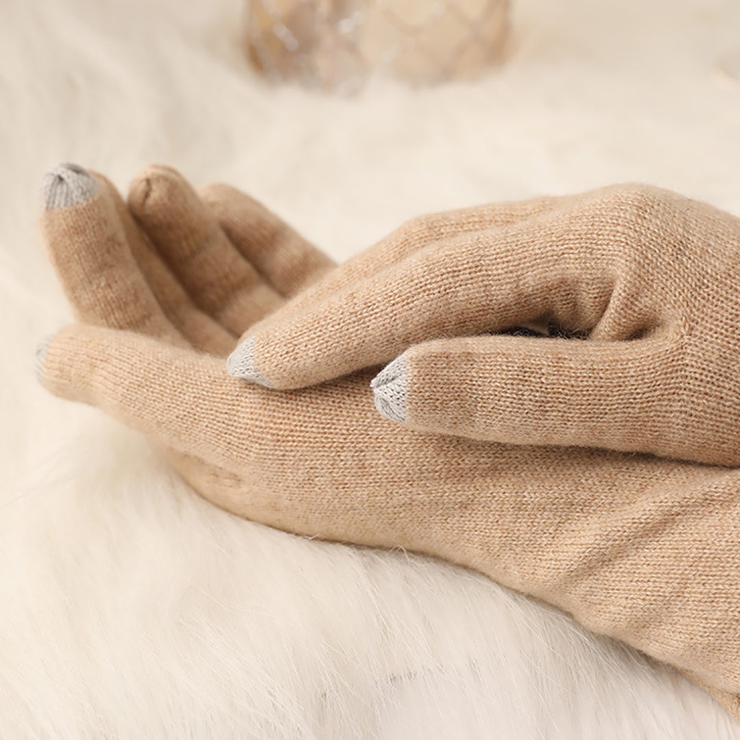Stylish Solid Color Knitted Warm Long Gloves Support Touch Screen