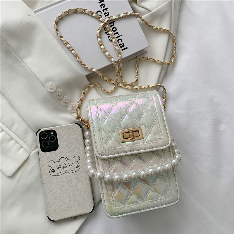 Fashion Pearl Chain Shiny Gradient Mini Shoulder Bag