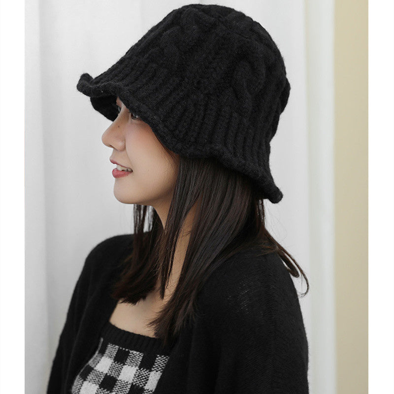Winter small eaves coarse hemp yarn cap increase fisherman basin cap show face small bucket cap