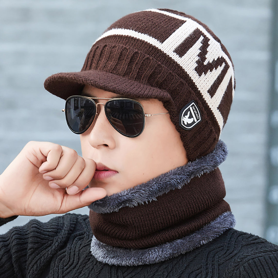 Men's Fashion Knitted Hat Two-Piece Suit With Scarf