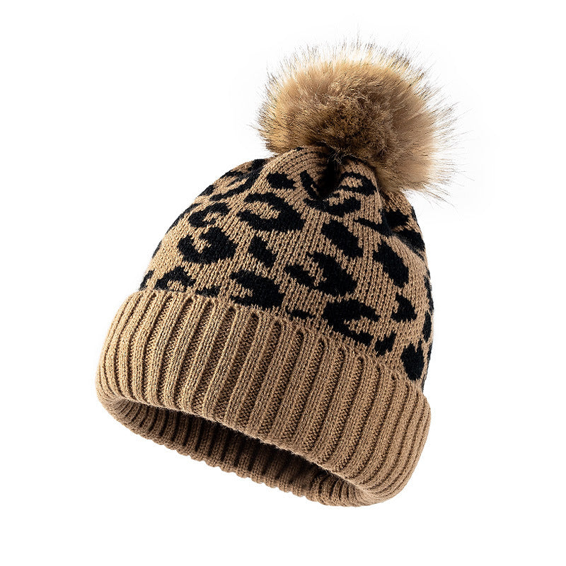 Winter Fashion Leopard Print Outdoor Warm Thick Woolen Hat
