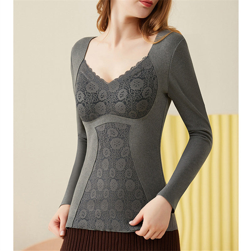 Winter Thermal Underwear Tops Women Removable Chest Pad Intimates