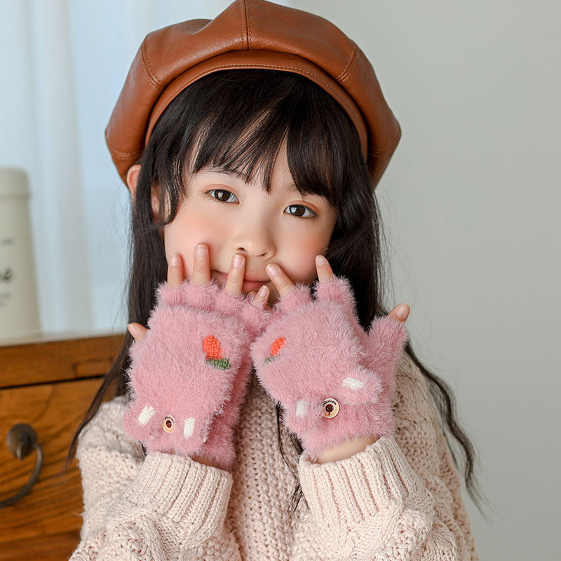 Radish Rabbit Half Finger Clamshell Outdoor Warm Gloves