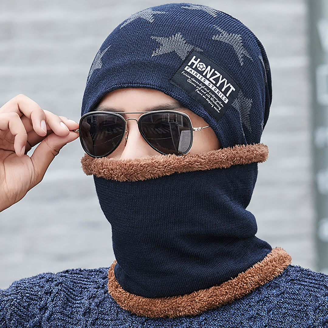 Men's Casual Knitted Hat Two-Piece Suit With Scarf