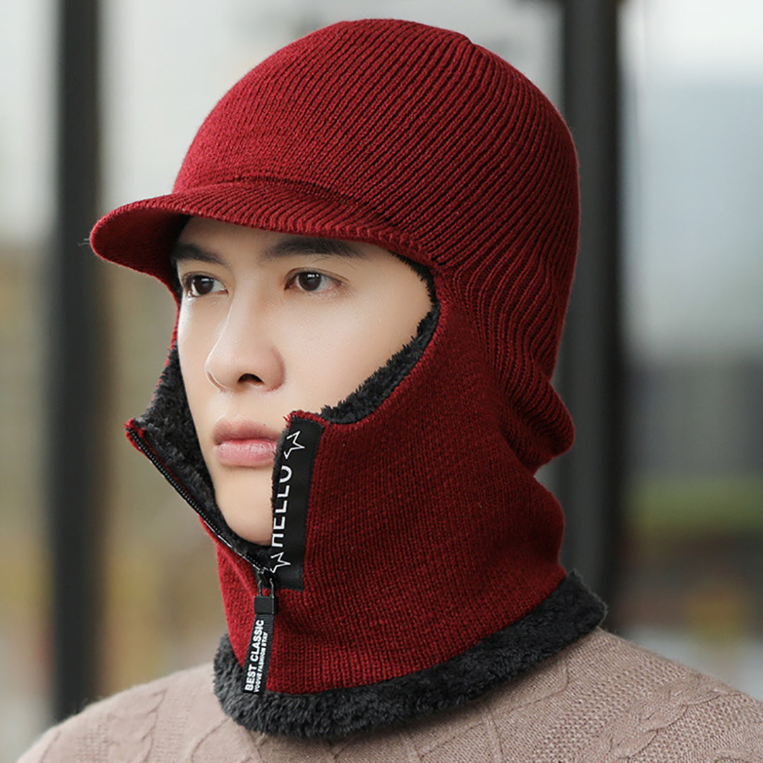 Men Knitted Thick Hat-Scarf One-piece for Daily & Cycling