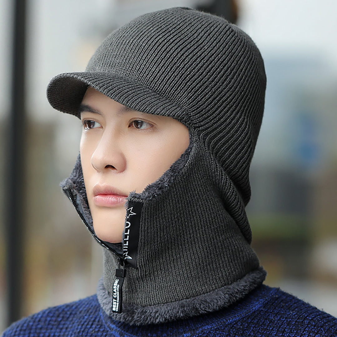 Men Knitted Thick Hat-Scarf One-piece for Daily & Cycling