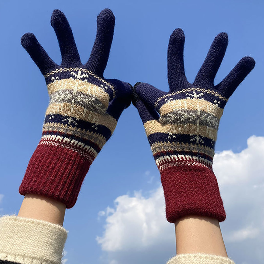 Knitted Warm Colorful Snowflake Gloves Support Touch Screen