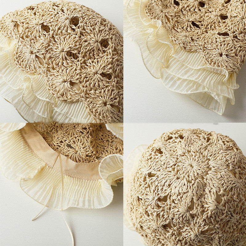 Woven Hollow Pleated Lace  Pot Hat