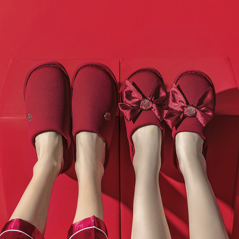 Lovers Autumn And Winter Festive Red Slippers
