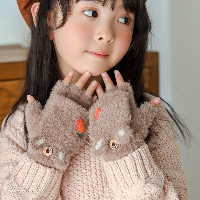 Radish Rabbit Half Finger Clamshell Outdoor Warm Gloves