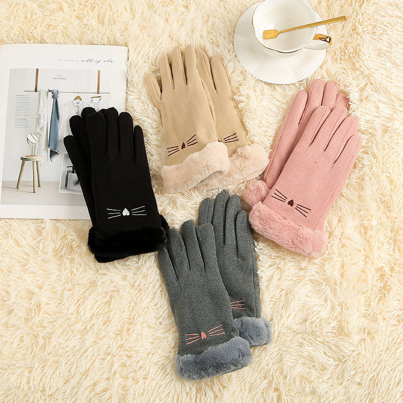 Winter Outdoor Cycling Warm Touch Screen Cat Design Gloves