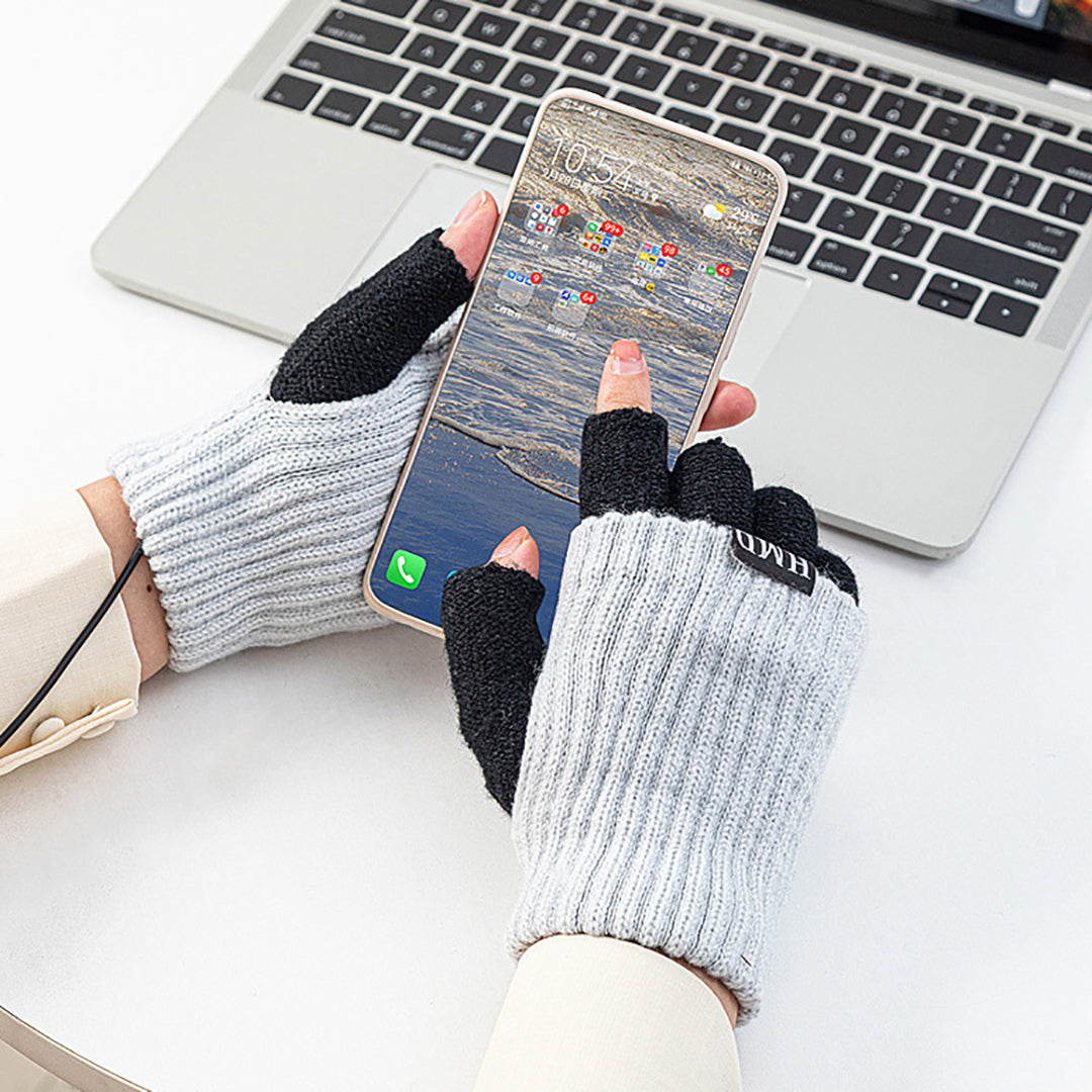 Winter USB Charging Half-Finger Knitted Gloves