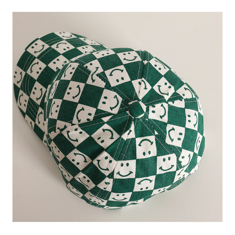 Trend plaid smiling face cap for boys and girls