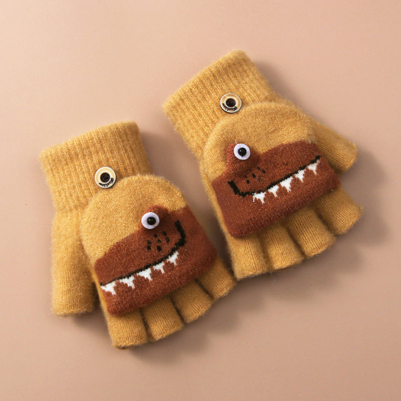 Cute Cartoon Knitted Yarn Fingerless Children's Gloves