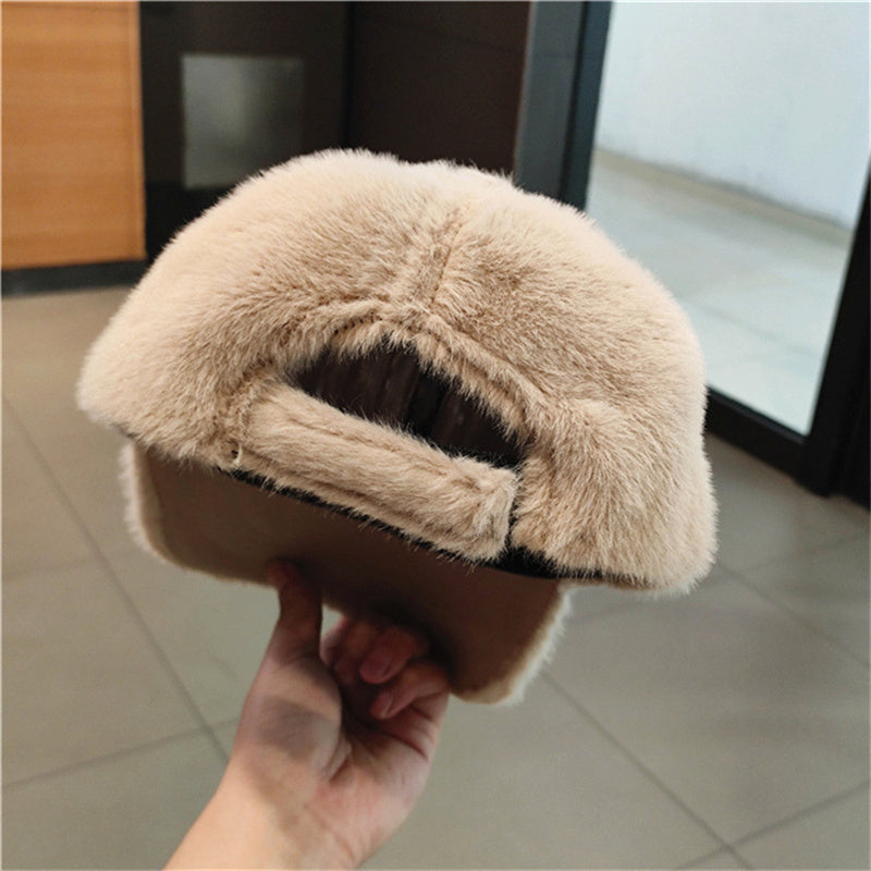 Padded warm plush duck tongue diamond baseball cap